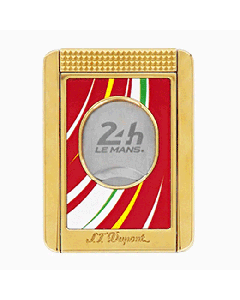 This 24H du Mans Red & Gold Cigar Cutter Stand by S. T. Dupont has a striped design made out of lacquer. 