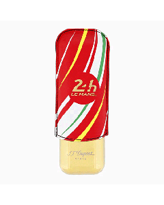 This S. T. Dupont 24H du Mans Red & Gold Double Cigar Case has the brand name engraved on the gold case at the bottom. 