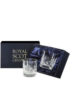 These Royal Scot Crystal Edinburgh Star 2 x 26cl Whisky Tumblers will be presented inside a midnight blue gift box.