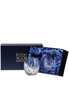 These Royal Scot Crystal London 2 x 25cl Barrel Tumblers will be presented inside a blue stain-lined gift box.