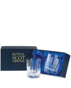 These London 2 x 21cl Small Whisky Tumblers will be presented inside a Royal Scot Crystal silk lined gift box.