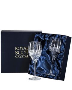 These Art Deco 2 x 33cl Large Wine Glasses will be presented inside a satin-lined Royal Scot Crystal gift box.