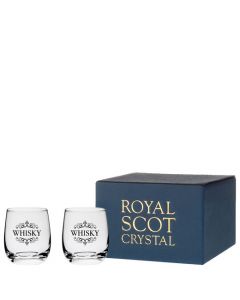 Royal Scot Crystal's 2 x 24cl 'Whisky' Engraved Barrel Tumblers.