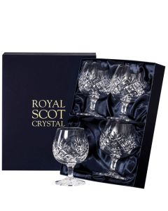 These Royal Scot Crystal Edinburgh 4 x 32cl Brandy Glasses have been presented inside a satin-lined gift box.