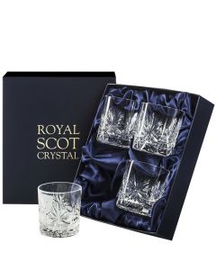These Royal Scot Crystal Edinburgh Star 4 x 26cl Whisky Tumblers will be presented inside a satin-lined gift box.