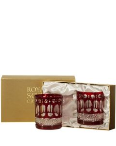 These Belgravia 2 x 33l Ruby Red Large Tumblers will be presented inside a gold Royal Scot Crystal gift box on the day of purchase. 