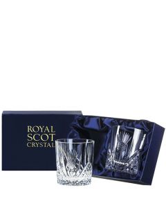 These Royal Scot Crystal Scottish Thistle 2 x 26cl Whisky Tumblers will be presented inside a satin-lined gift box.