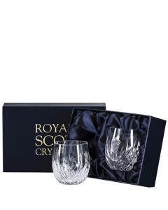 These Royal Scot Crystal Scottish Thistle 2 x 25cl Barrel Tumblers will be presented inside a satin-lined gift box.