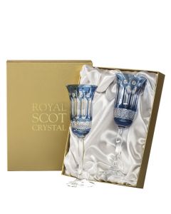 These Belgravia 2 x 18cl Skye Blue Champagne Flutes were designed by Royal Scot Crystal. 