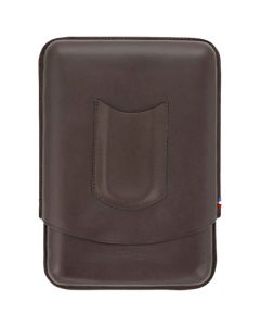 This Dupont Atelier cigar case is made from a brown smooth leather with the brand name embossed into it on the front.+