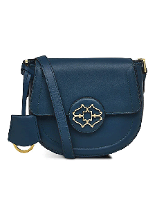 Radley's Saddle Street Flapover Dark Blue Cross Body Bag has a detachable key fob.