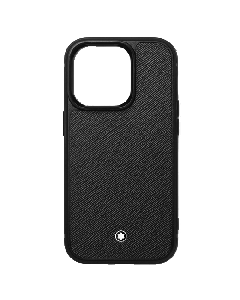 Montblanc's Black Sartorial Hard Shell iPhone 15 Pro Case has the snowcap emblem.