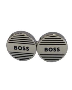 This pair of silver Hugo Boss cufflinks come with black enamel striping on the front.