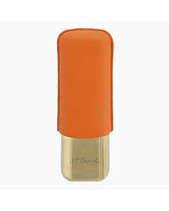 This Orange Leather Double Cigar Case Gold is by S.T. Dupont is made out of metal and leather. 