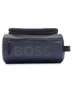 This BOSS Thunder Logo Dark Blue Wash Bag is made out of polyester.