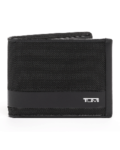 TUMI's Alpha 8CC Wallet with Removable Card Case has the brand name in silver lettering on the front.