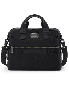 This TUMI Alpha Bravo Black Calhoun Briefcase has a front zip pocket and adjustable shoulder strap.