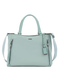 This Voyageur Mist Green Valetta Medium Tote Bag is made by TUMI. 