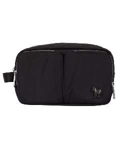Paul Smith's PS Zebra Recycled Polyester Wash Bag has two front pockets and the main compartment.